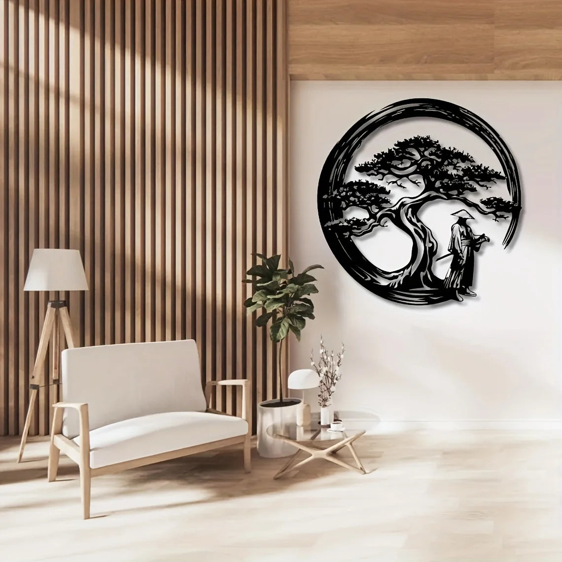 Arbre bonsaï japonais, Art mural en métal, 15.7x15.7, porte Tori, découpe Enso, créatif, moderne, Accent de maison, cadeau de pendaison de crémaillère Unique