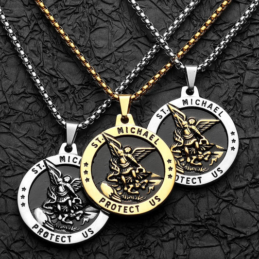 Collier pendentif Archange Saint Michel en acier inoxydable pour hommes et femmes – amulette puissante.