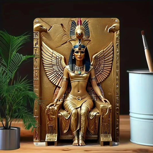 Magnifique panneau métallique ailes de la déesse égyptienne Isis – Art mural résistant aux intempéries imprimé UV pour toute zone intérieure ou extérieure