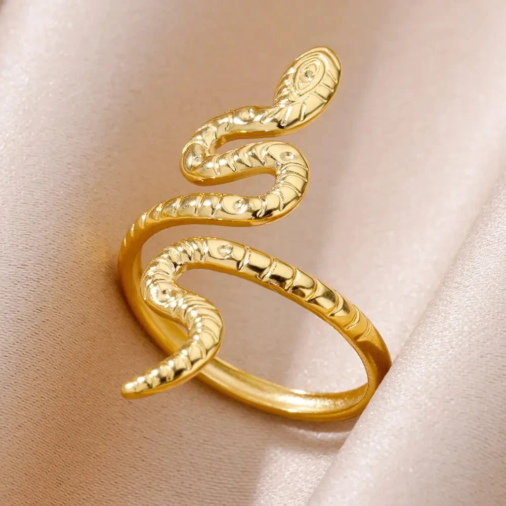Bague Serpent Réglable en Acier Inoxydable Plaqué Or 316L – Style Gothique Vintage Unisexe