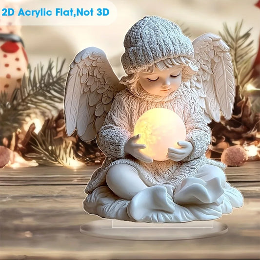 ‌ Ange plat 2D avec affichage acrylique à balle lumineuse, décoration idéale pour bureau/salon, cadeau d'anniversaire/hiver, socle inclus