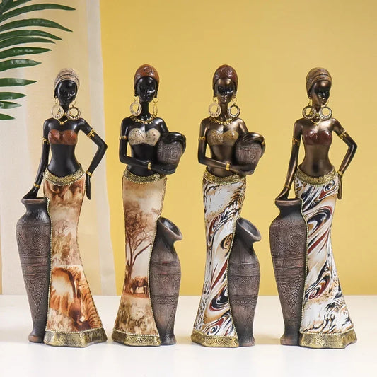 Statue de Femme Africaine en Résine, Sculpture de Rick Rétro Noire, Vintage, Décoration de Maison pour Armoire Intérieure