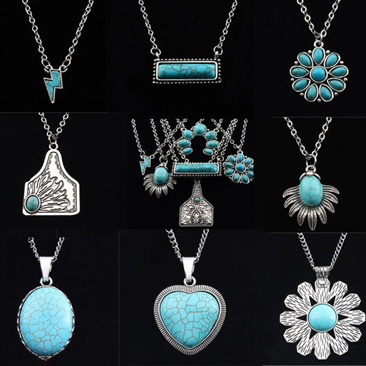 JOLagenlook-Collier avec pendentif à barre rectangulaire turquoise, bohème occidental, cowgirl, longueur réglable, bijoux longs, tour de cou à maillons, 20"