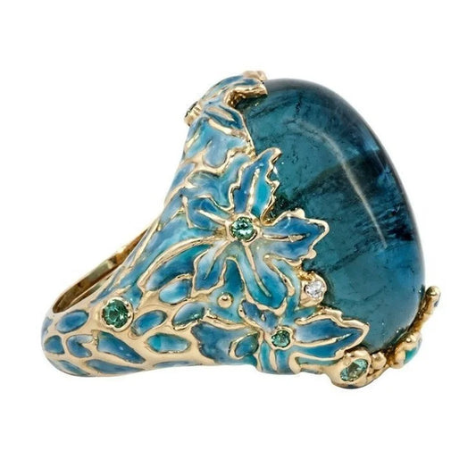 Bague de Fiançailles en Émail Carimplanté avec Pierre Bleue Incrustée pour Femme, Bijoux Créatifs Élégants à la Mode