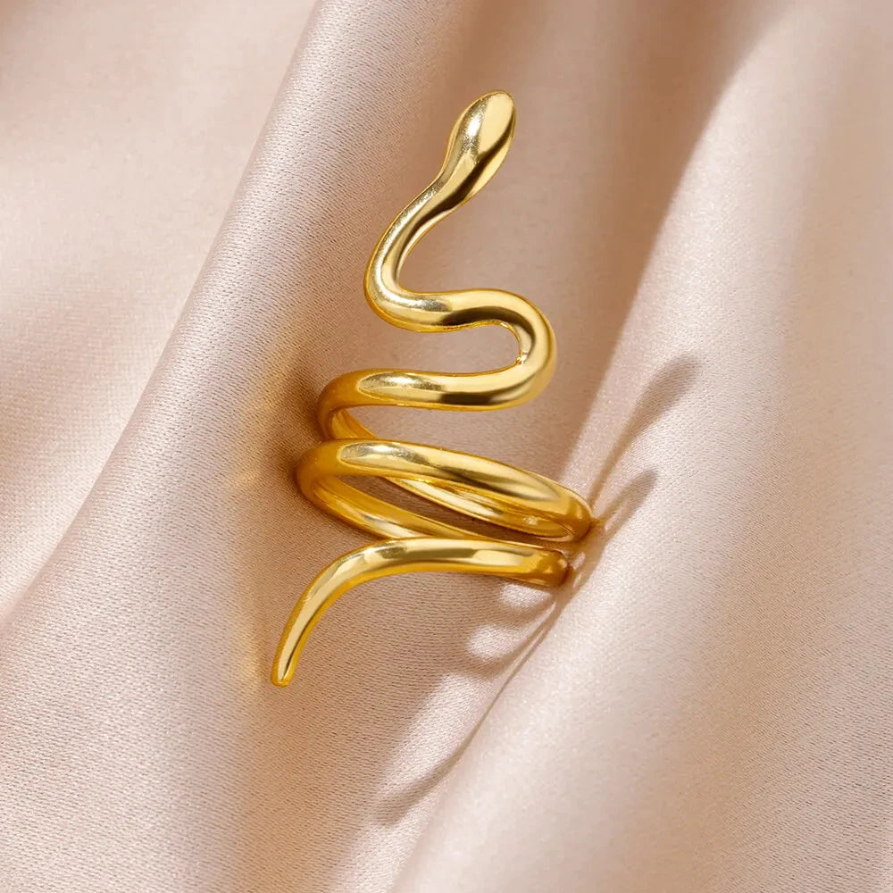 Bague Serpent Réglable en Acier Inoxydable Plaqué Or 316L – Style Gothique Vintage Unisexe
