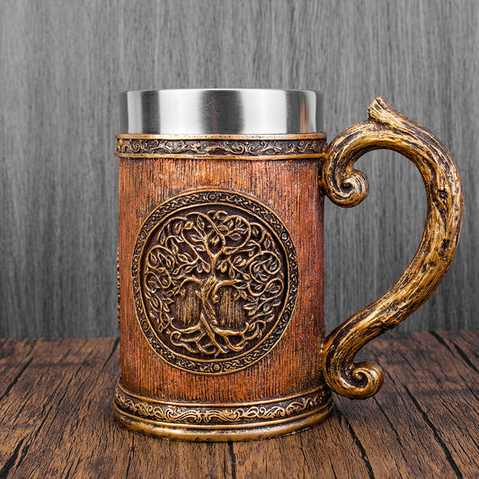 Mug Viking arbre de vie en résine 3D, gobelet en acier inoxydable 304, décoration nordique, tasse à café Stein, cadeau pour hommes, nouvelle collection