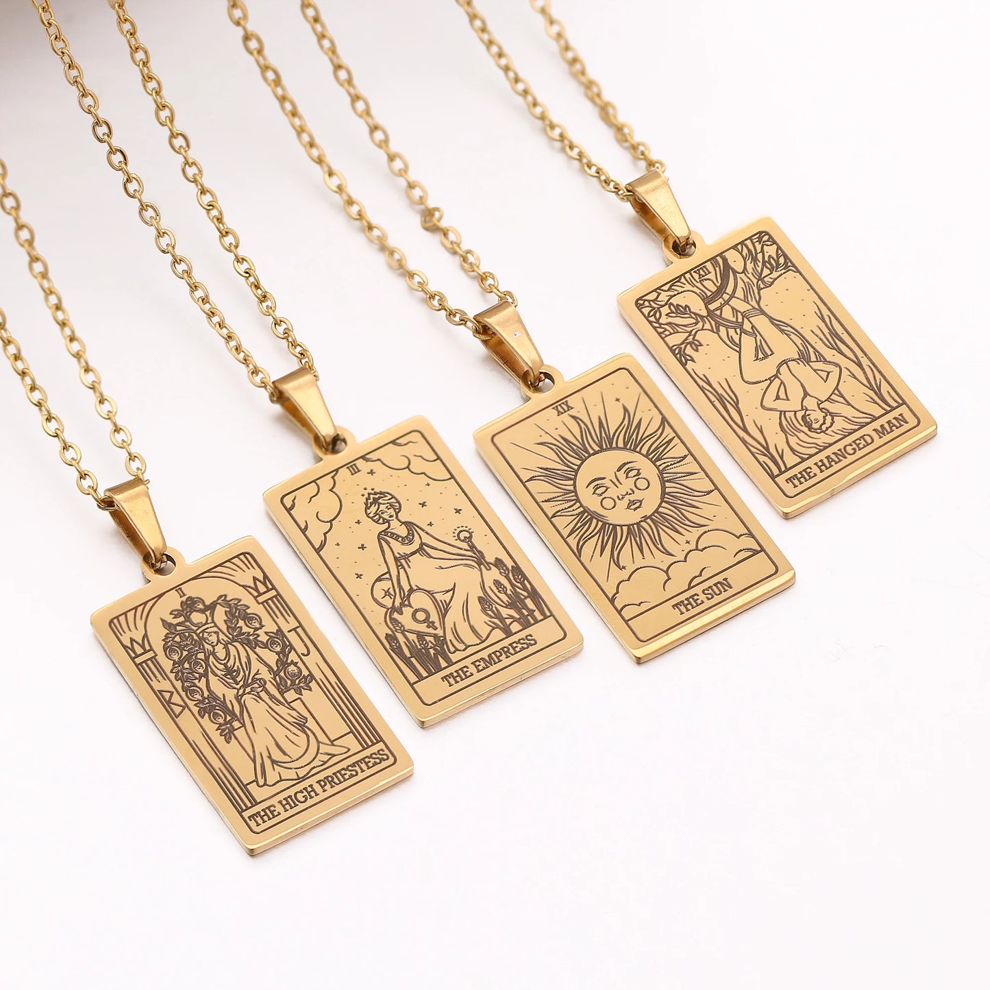 Collier de carte de Tarot en acier inoxydable, amulette porte-bonheur, bijoux ras du cou pour femmes, pendentif magicien/étoile/lune/soleil, vente en gros
