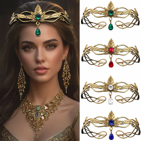 Vintage couleur or roi rond elfes couronne cristal déesse diadèmes femmes homme Vintage feuille bandeau diadème mariée cheveux accessoires