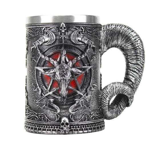 Baphomet-Tasses à Corne Pentagramme en Résine Peinte à la Main, Bière Rétro Polie, Iiner en Acier Inoxydable, Tasse Cool, Gothique, Cuisine, Bar, Verres