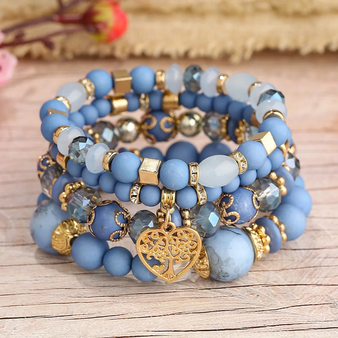 DIEZI bohème rose perles de cristal coeur bracelets porte-bonheur femmes filles ethnique arbre de vie breloque Bracelet Pulseira Feminina