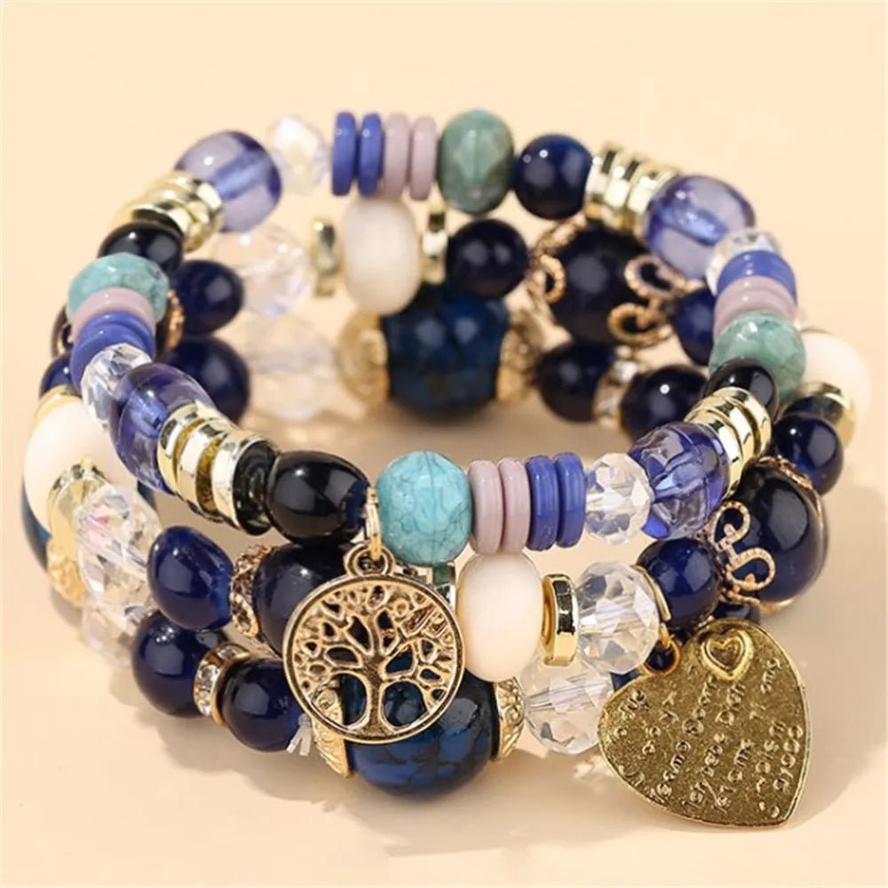 DIEZI bohème rose perles de cristal coeur bracelets porte-bonheur femmes filles ethnique arbre de vie breloque Bracelet Pulseira Feminina