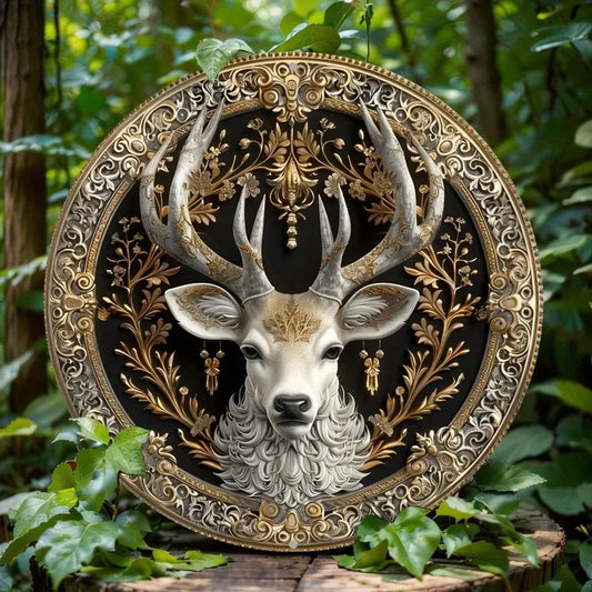 Assiette décorative en métal avec motif tête de cerf, impression ronde et plate, cadeau décoratif pour la maison, le café et la décoration murale, JO
