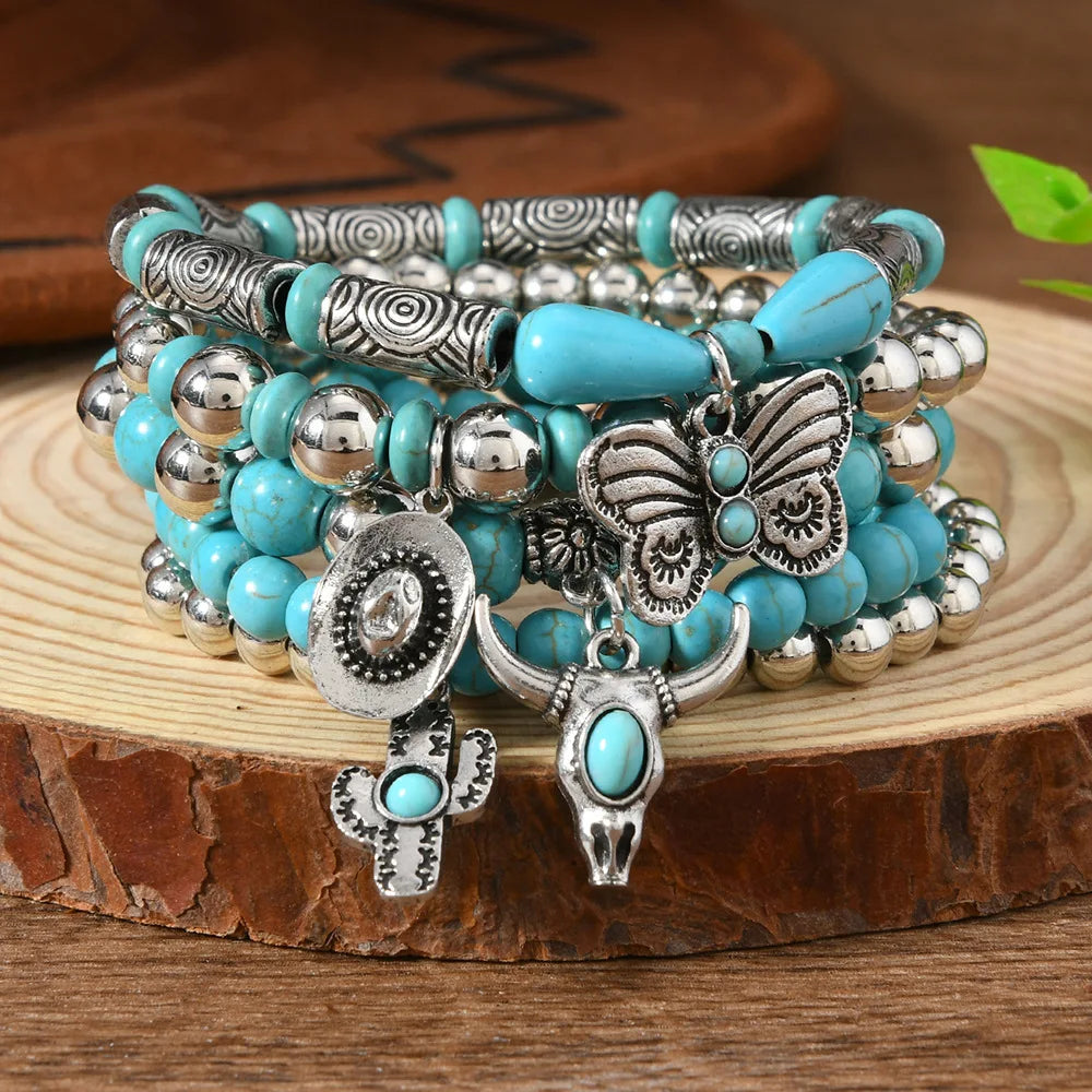 Chapeau de pays occidental tête d'animal feuille plume femmes Bracelets porte-bonheur femmes Bracelets en cuir hommes bracelet en gros bijoux cadeau