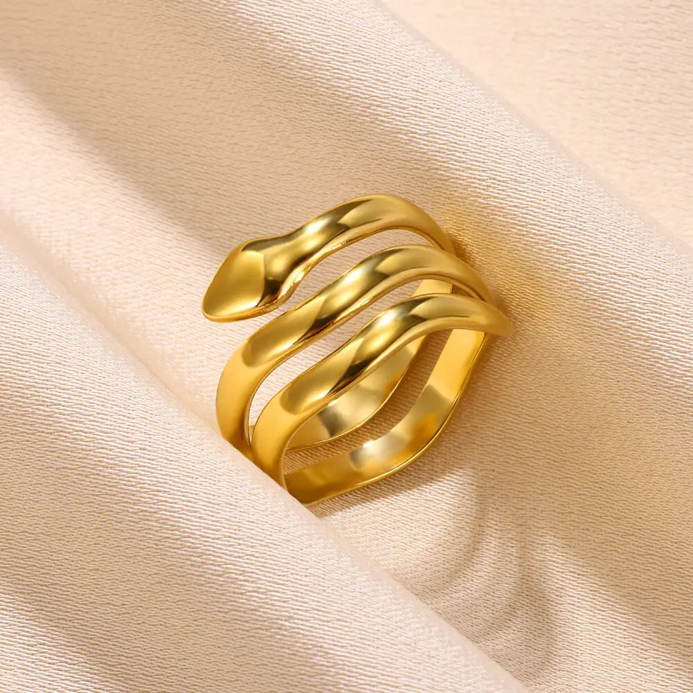 Bague Serpent Réglable en Acier Inoxydable Plaqué Or 316L – Style Gothique Vintage Unisexe