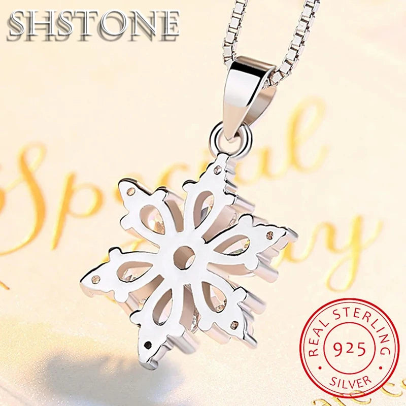 SHSTONE – collier avec pendentif flocon de neige en argent Sterling 925, Zircon AAA, pour femmes, bijoux fins de mariage