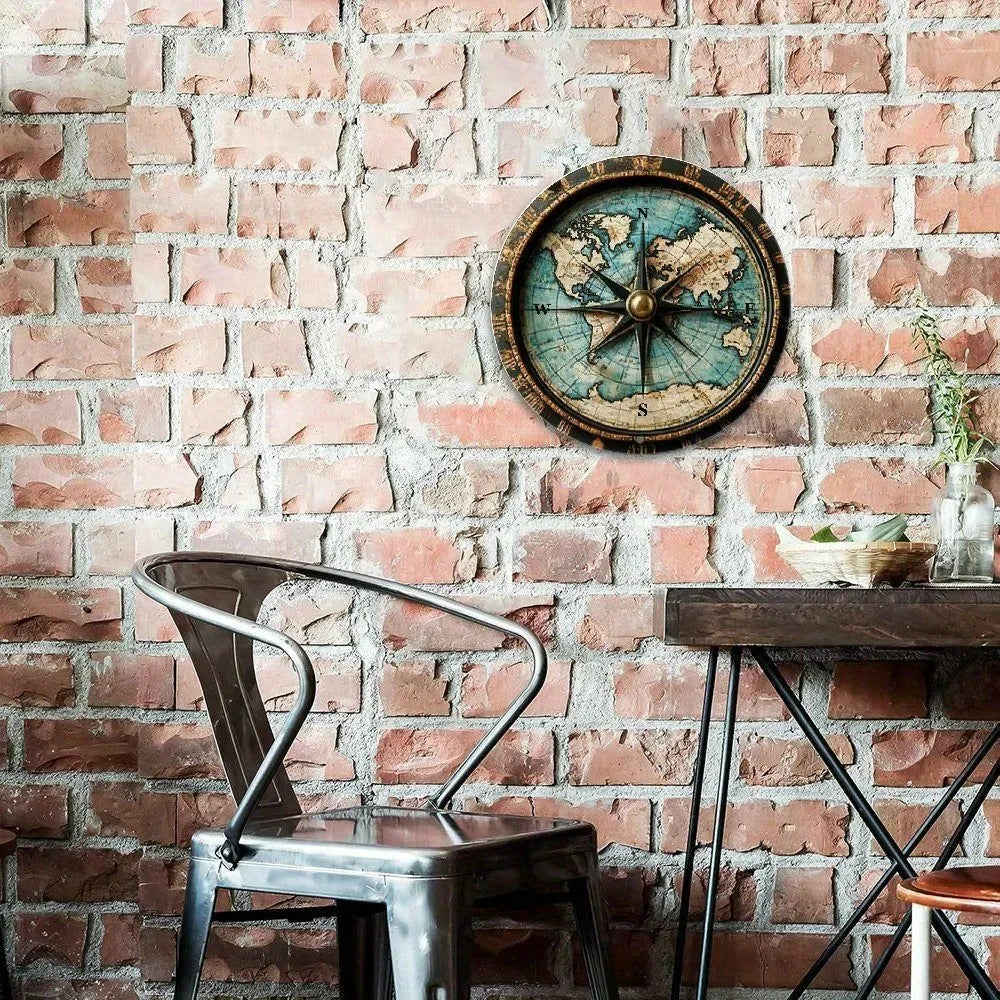 Art mural en métal avec carte du monde circulaire, panneau en aluminium avec marqueurs de degrés, décor facile à accrocher pour la maison, Bar/café/restaurant