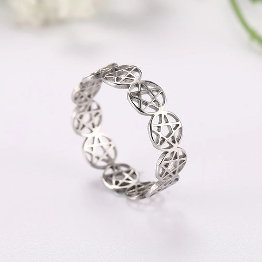 COOLTIME – bague pentagramme surnaturel pour femmes, en acier inoxydable, géométrique, circulaire, Pentacle, Couple, bijoux cadeau