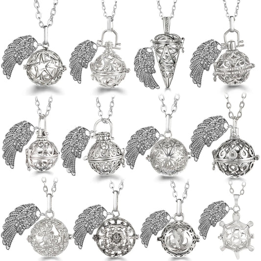 Collier Bola Mexique avec ailes d'ange, arbre de vie – diffuseur d'huile essentielle aromathérapie, pendentif parfumé pour femme, idée cadeau raffinée.