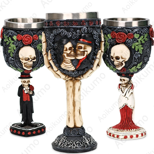 Gobelet gothique Jour des modules de fréquence, Seton Skull, Halloween Bride and Groom, Black Trash, Wine Cup, Friends Gift