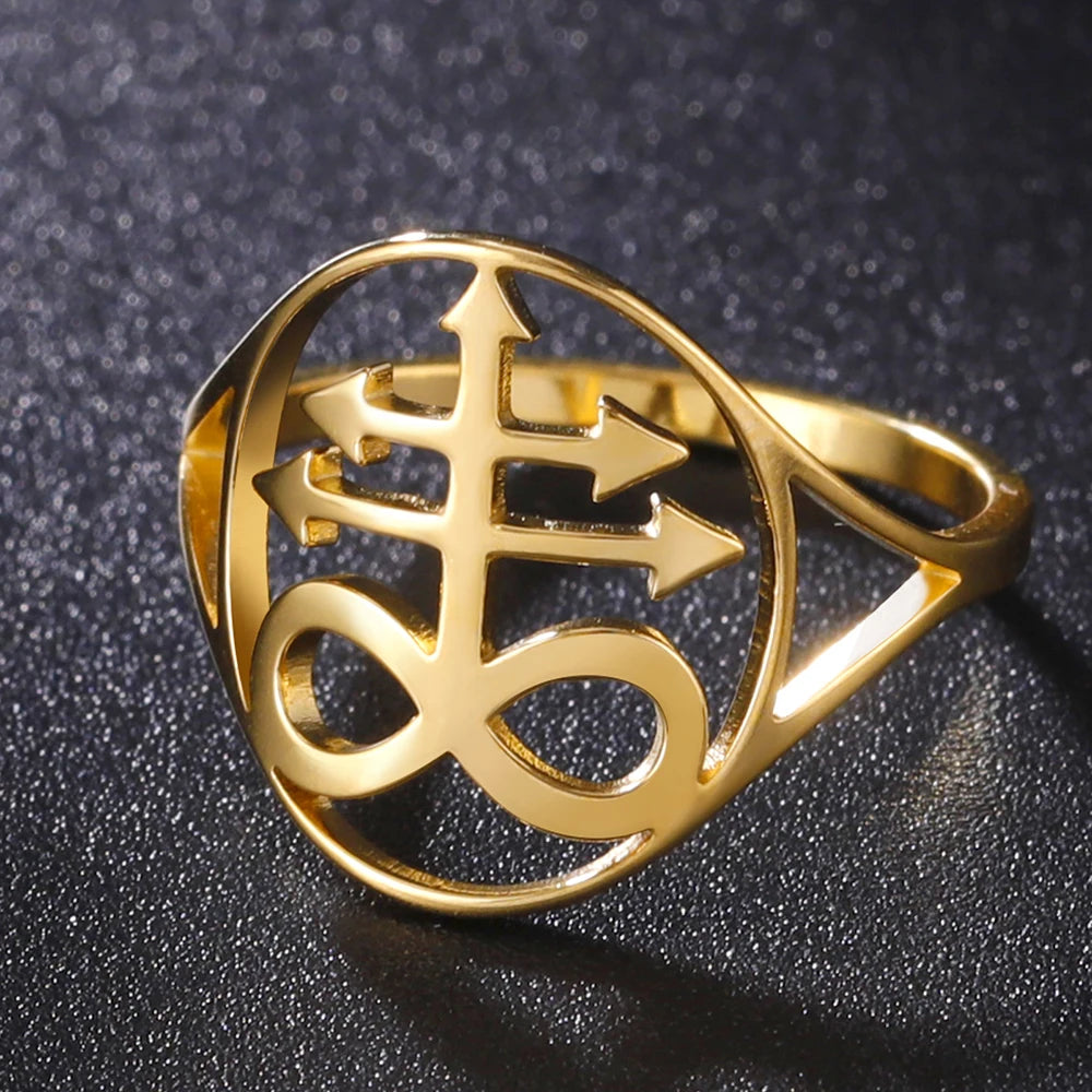 Dawapara Leviathan croix anneau église sceau de Lucifer Lorraine croix symbole alchimique bague en acier inoxydable