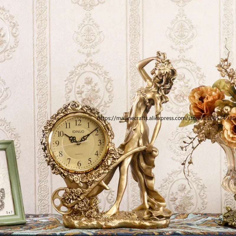 Horloge à pendule artistique européenne, ornements de montre, horloge de bureau, maison, salon, décorations de meuble TV