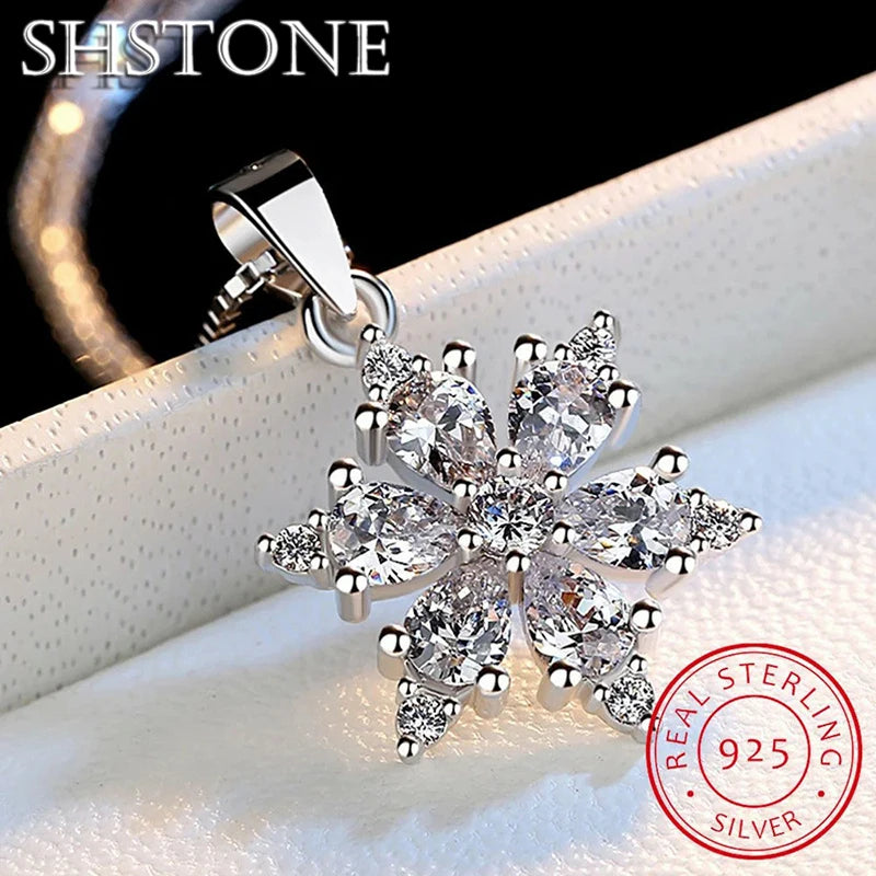 SHSTONE – collier avec pendentif flocon de neige en argent Sterling 925, Zircon AAA, pour femmes, bijoux fins de mariage