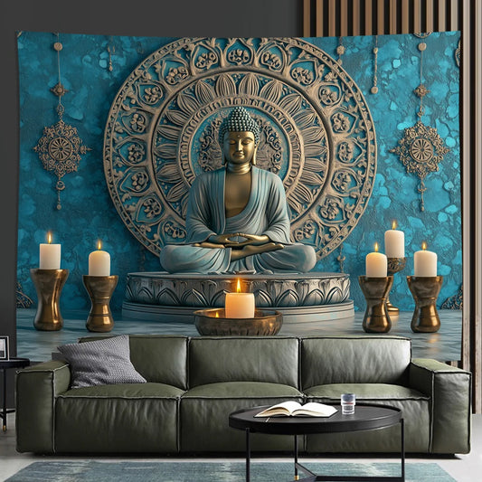 Tapisserie de bouddha 3D, décoration élégante pour la maison et le bureau, en Polyester, adaptée au salon, chambre à coucher, décoration de fête, tapisserie d'art murale