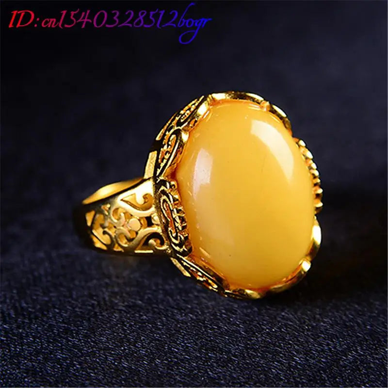 Bagues en ambre jaune, bijoux naturels, Talismans de luxe, amulette plaquée or 18 carats, bague réglable, cadeaux pour femmes
