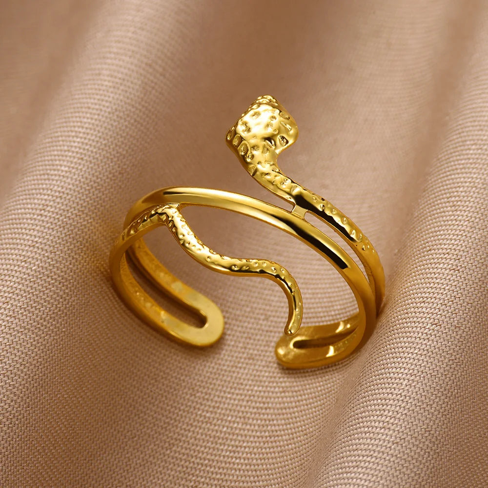 Bague Serpent Réglable en Acier Inoxydable Plaqué Or 316L – Style Gothique Vintage Unisexe