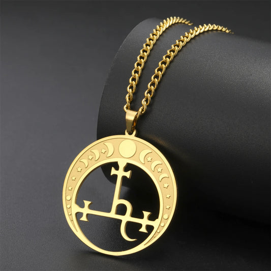 EUEAVAN Lilith démon sceau collier en acier inoxydable Vintage Satan saomon symbole pendentif tour de cou amulette bijoux cadeau en gros