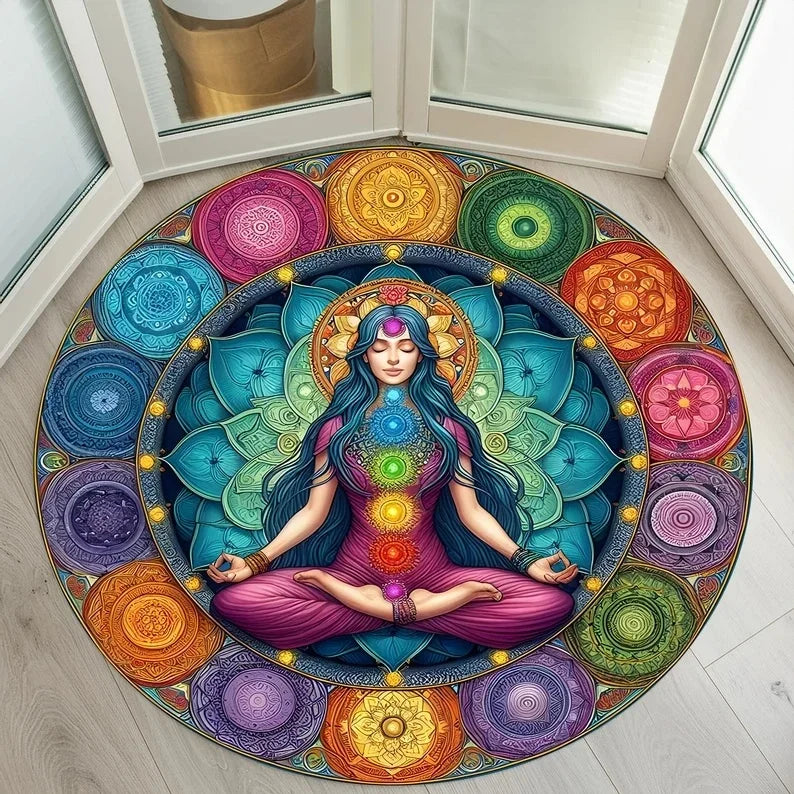 Tapis de Yoga Mandala coloré, pour salon, chambre à coucher, chevet, canapé, zone de salon, tapis de sol, lavable en Machine