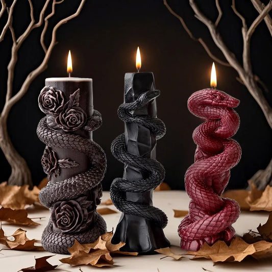 Moule en silicone pour bougie pilier serpent en relief – création artisanale et aromatique Halloween