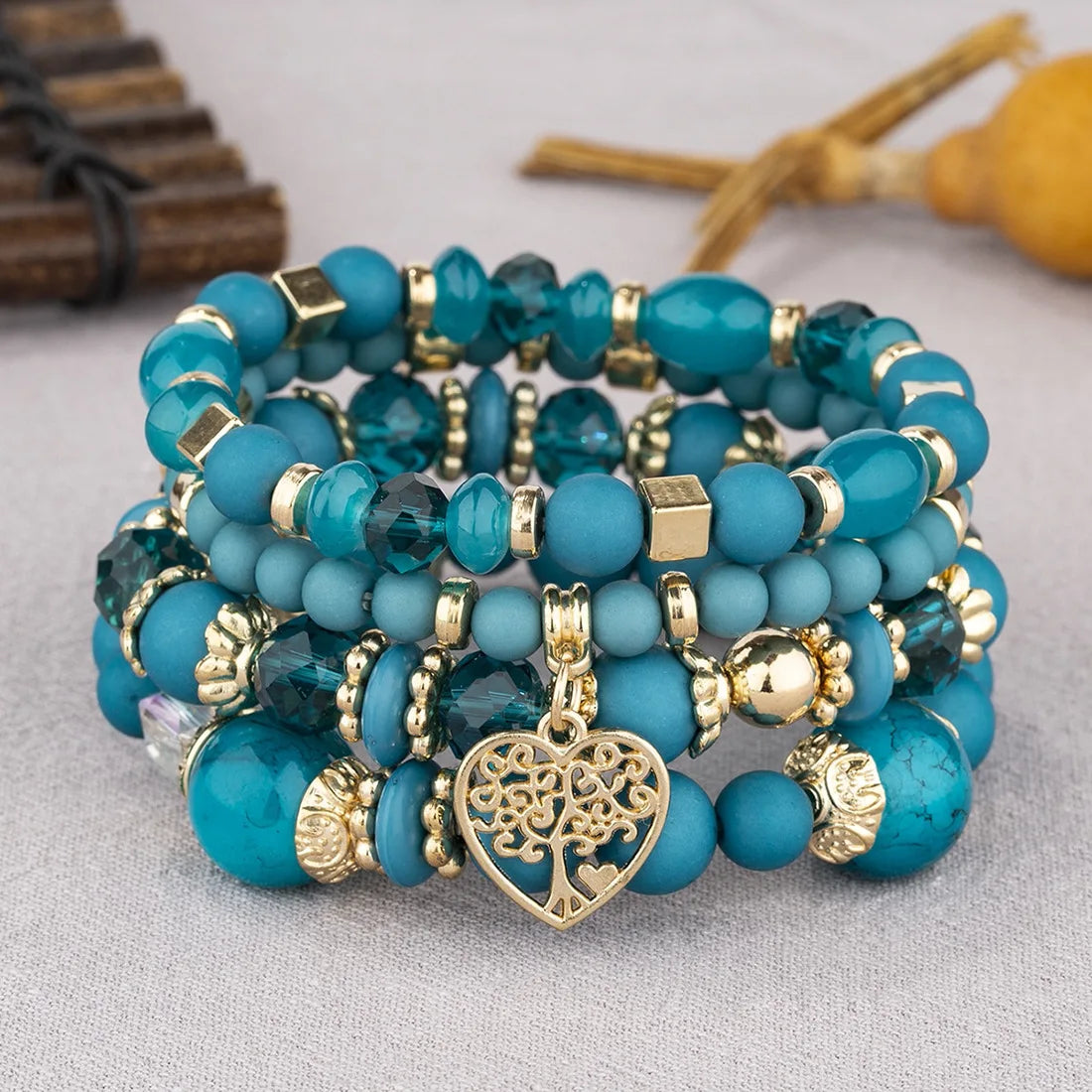 DIEZI bohème rose perles de cristal coeur bracelets porte-bonheur femmes filles ethnique arbre de vie breloque Bracelet Pulseira Feminina