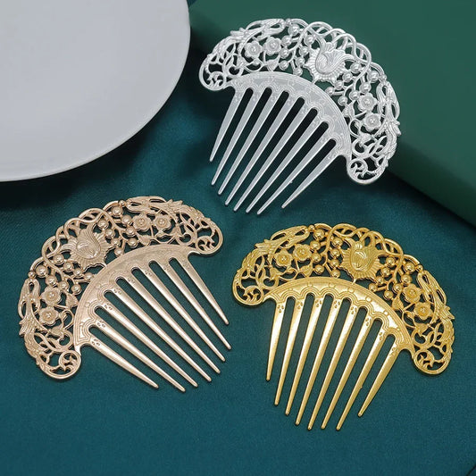 Épingle à cheveux chinoise rétro, peigne à cheveux, plat Hanfu, ornement de cheveux, sculpté creux, ornement doré, peigne en métal, nouveau