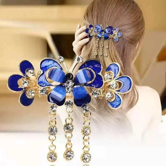 Zunderes-Épingle à cheveux avec pompon papillon pour femme, style ethnique rétro, petite pince crabe, vêtements de sauna, cadeau de bijoux élégants, accessoires à la mode