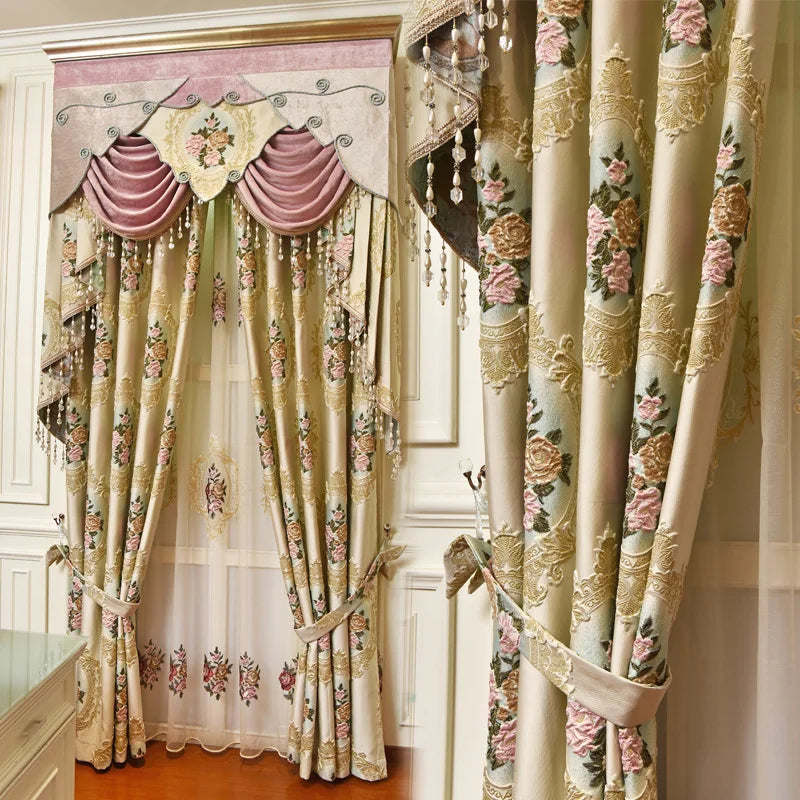 Rideaux de fenêtre occultants brodés en relief, salon, salle à manger, chambre à coucher, villa, hôtel, haut de gamme, européen et américain, luxe