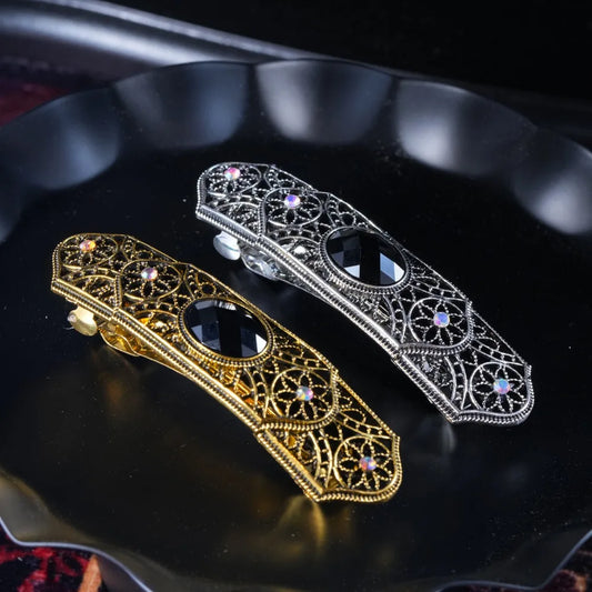 Pince à Cheveux Horizontale de Style Rétro pour Femme, Épingle en Alliage Premium, Griffe Droite, Couleurs Or et Argent, Style Européen et Américain