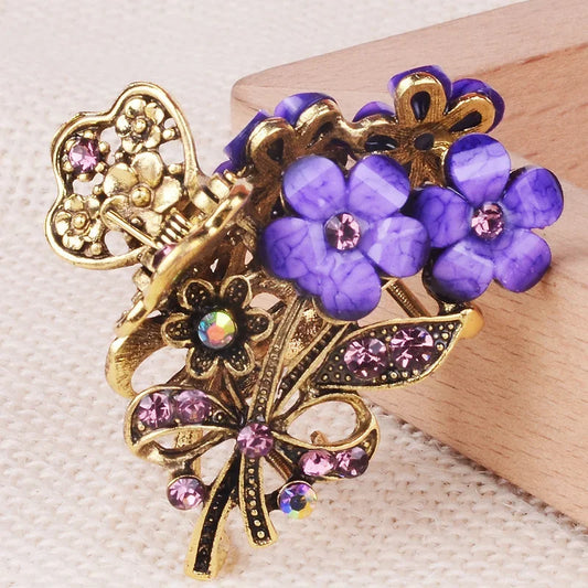 Pince à cheveux fleur en cristal vintage pour femme, pince à queue de cheval coréenne simple et élégante, accessoires de coiffure pour femme, cadeaux de fête des mères