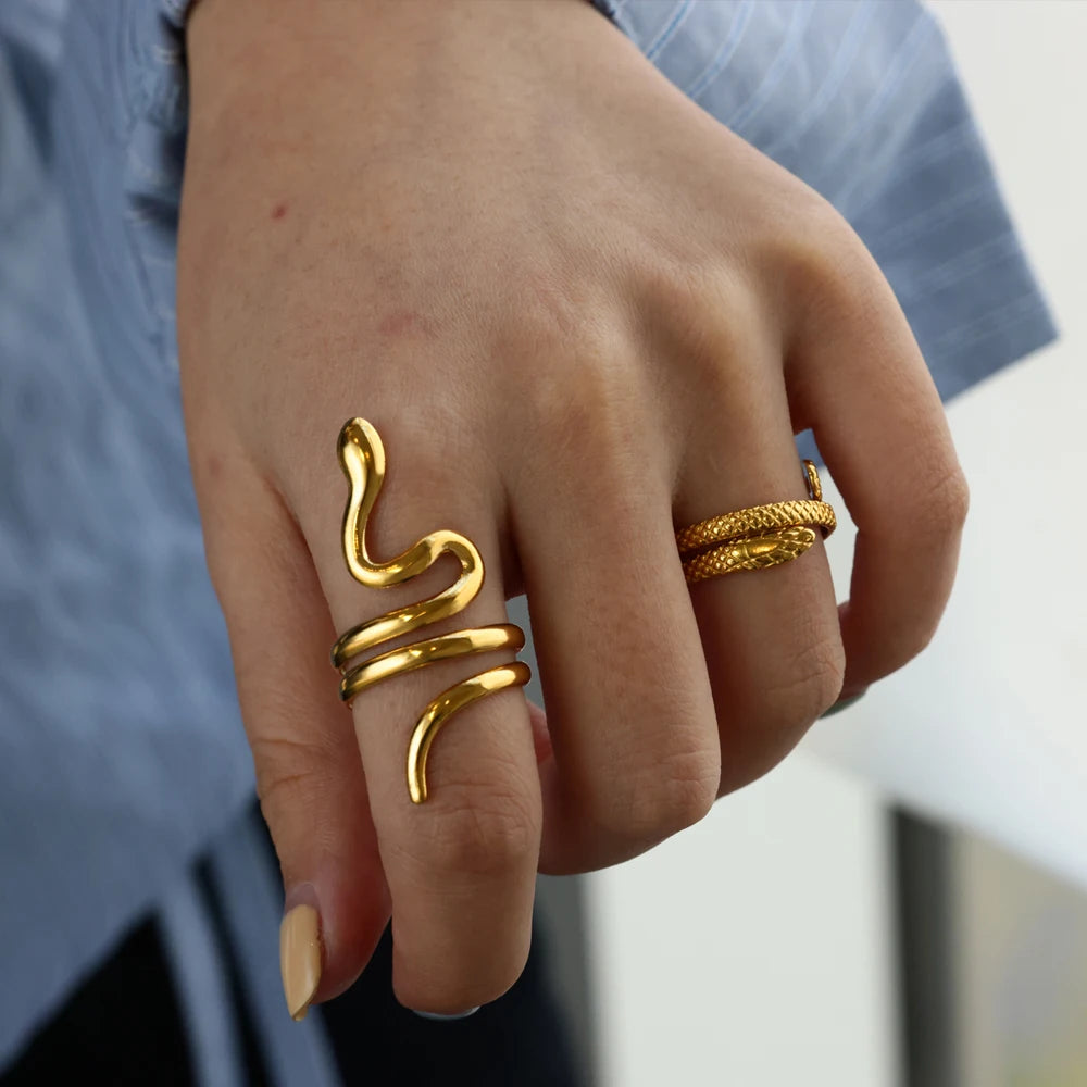 Bague Serpent Réglable en Acier Inoxydable Plaqué Or 316L – Style Gothique Vintage Unisexe