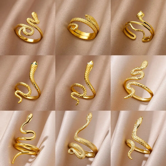 Bague Serpent Réglable en Acier Inoxydable Plaqué Or 316L – Style Gothique Vintage Unisexe