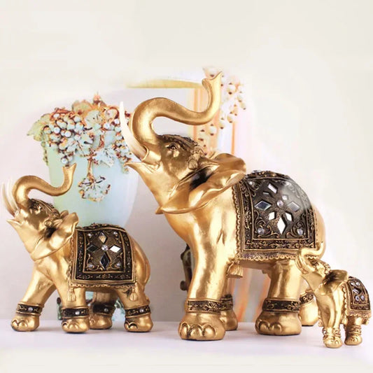Statue d'éléphant en résine dorée Feng Shui, 1 pièce, Sculpture de coffre d'éléphant élégant, Figurine de richesse porte-bonheur, ornements artisanaux, décoration de maison
