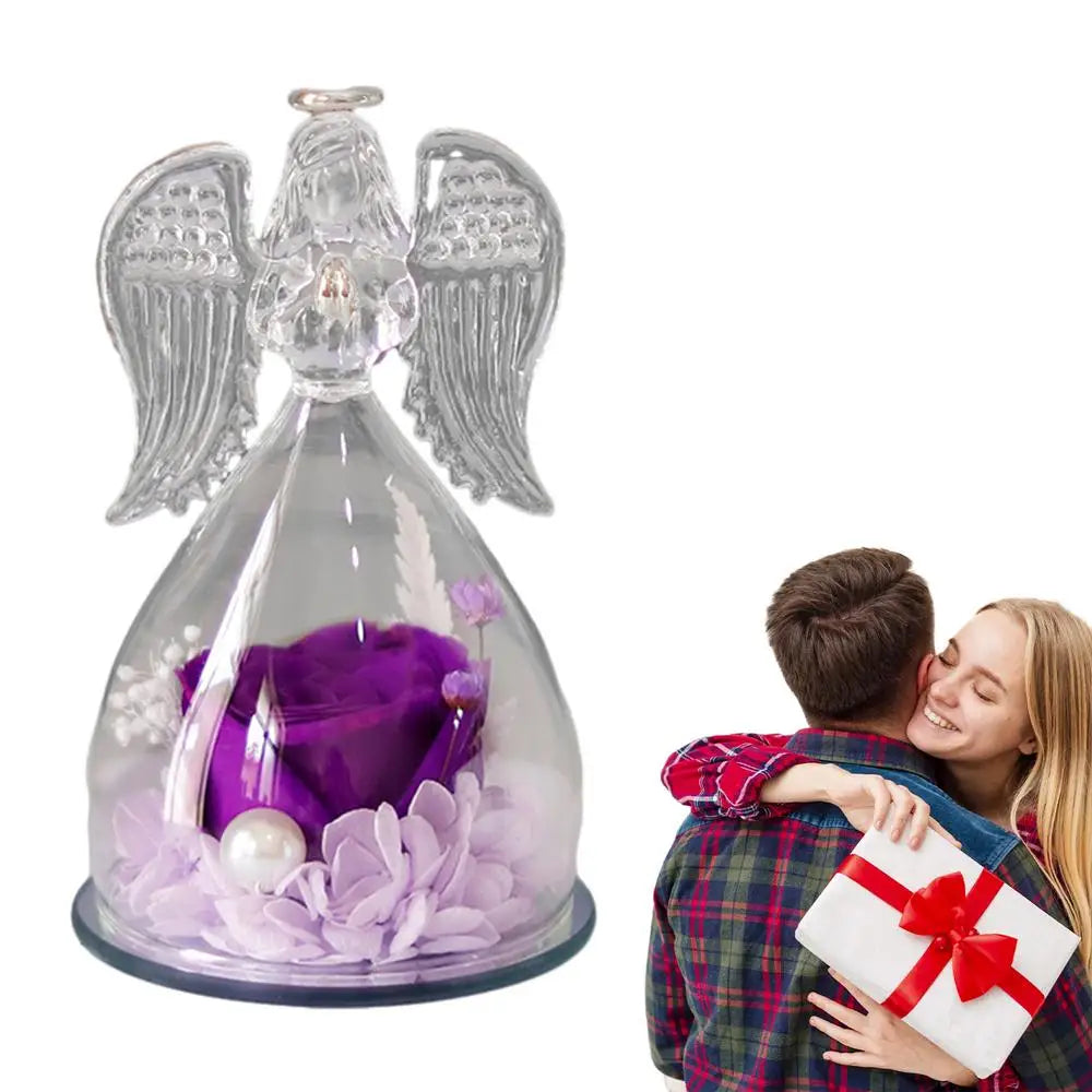 Ange Rose fleur éternelle ange verre romantique conservé Rose ange décor décoratif ange Statues et Figurines cadeaux pour maman