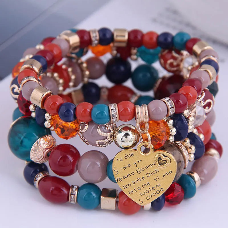 DIEZI bohème rose perles de cristal coeur bracelets porte-bonheur femmes filles ethnique arbre de vie breloque Bracelet Pulseira Feminina