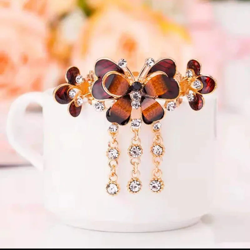 Zunderes-Épingle à cheveux avec pompon papillon pour femme, style ethnique rétro, petite pince crabe, vêtements de sauna, cadeau de bijoux élégants, accessoires à la mode