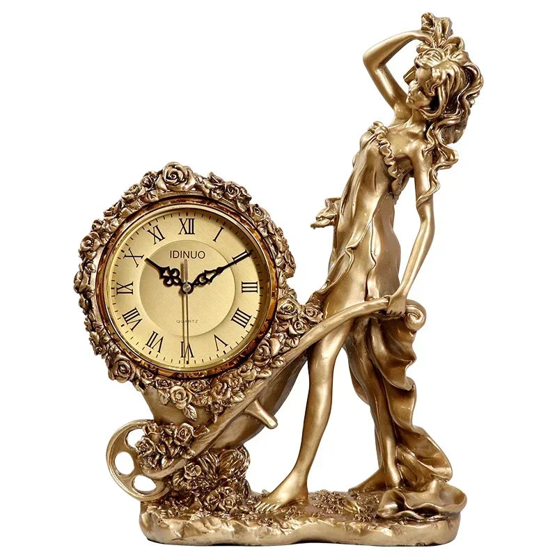 Horloge à pendule artistique européenne, ornements de montre, horloge de bureau, maison, salon, décorations de meuble TV