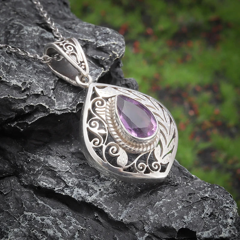 Collier pendentif en pierre précieuse en forme de goutte violette pour femme, style palais, élégant, banquet, danse, bijoux, accessoires, cadeau
