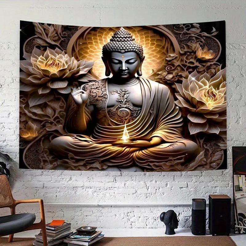 Grand tapisserie de bouddha lotus yoga méditation tapisserie lotus foncé adapté à la chambre salon dortoir décoration