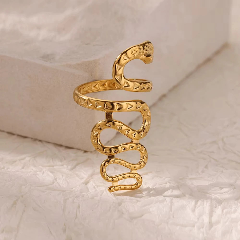 Bague Serpent Réglable en Acier Inoxydable Plaqué Or 316L – Style Gothique Vintage Unisexe