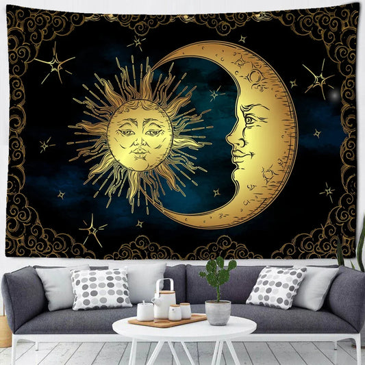 Grande Tapisserie de Soleil et Lune, Mandala, Tarot, Sorcière, Mur, Face Céleste, Hiphélicoptère, Tapis Mural, Décor de Dortoir