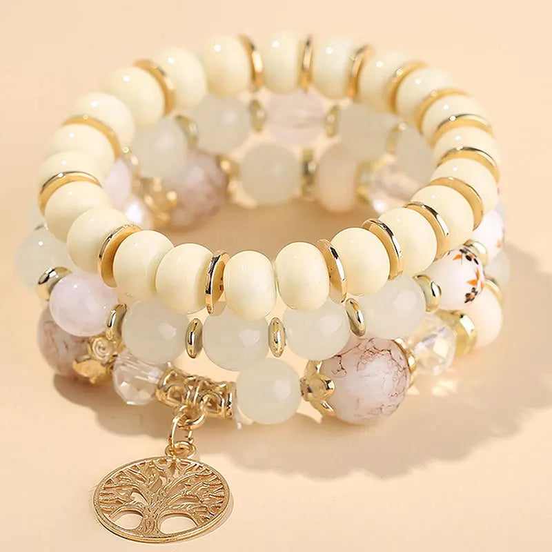 DIEZI bohème rose perles de cristal coeur bracelets porte-bonheur femmes filles ethnique arbre de vie breloque Bracelet Pulseira Feminina